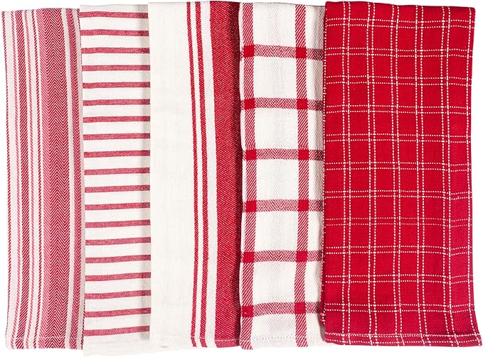 KAF Home Assorted Flat Kitchen Towels |100% Cotton - 18 x 28 inches | Ultra Absorbent Soft Dish Towels | Perfect for Cooking, Cleaning, and Drying Hands (Red, 18 x 28-10 Pack)