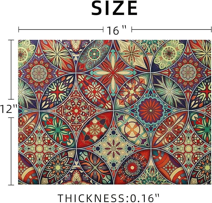 Dish Drying Mat Bohemian Absorbent Coffee Mat Rubber Backed Paisley Moroccan Soft Silicone Kitchen Dish Draining Mat for Kitchen Bathroom Coffee Bar (Red Green, 12 x 16 Inches)