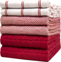 Premium Kitchen Towels (20”x 28”, 6 Pack) | Large Cotton Dish Towels | Flat & Terry Highly Absorbent Kitchen Linen Set with Hanging Loop | Red Check