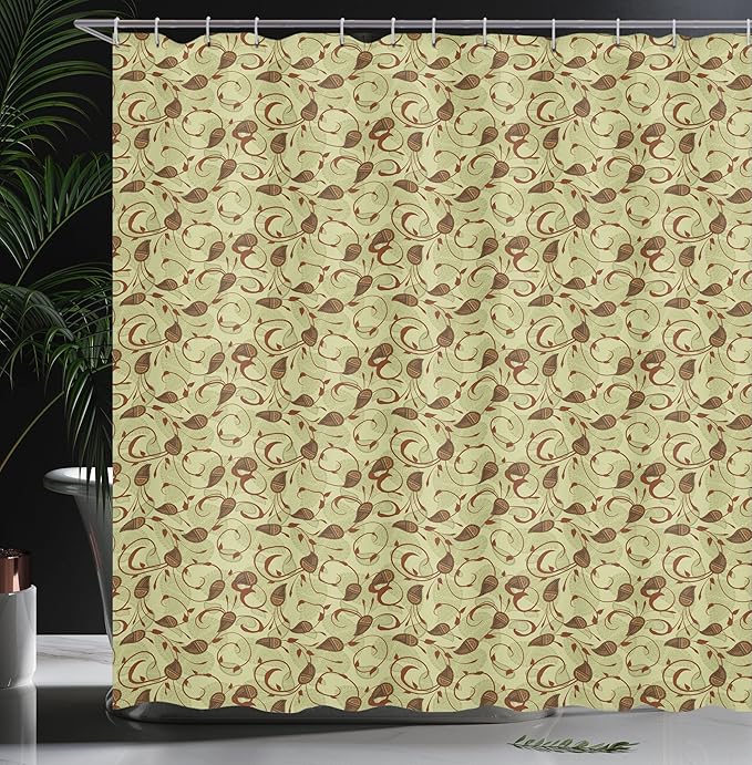 Ambesonne Paisley Shower Curtain, Modern Design of Classic Eastern Leafy Motif and Swirly Branches Art Oriental, Cloth Fabric Bathroom Decor Set with Hooks, 69" W x 75" L, Pale Green Brown