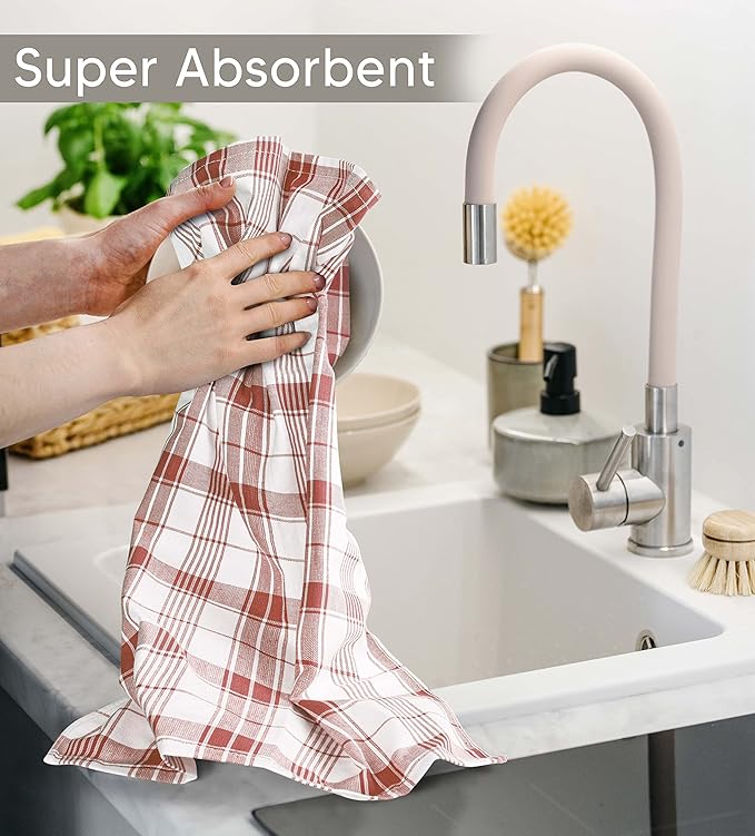 Utopia Towels Red & White Dish Towels [12 Pack - 15 x 25 Inches] 100% Ring Spun Cotton Highly Absorbent & Reusable Cleaning Bar, Tea, Kitchen and Dishcloths Set - 200 GSM