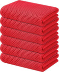 Kitinjoy 100% Cotton Waffle Weave Kitchen Hand Towels (13 X 28 Inches, Red), 6-Pack Super Soft and Absorbent Dish Towel for Drying Dishes
