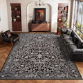 Lahome Bird Area Rugs 9x12 Living Room, Soft Washable Black Rug for Bedroom Under Bed, Ultra-Thin Non-Slip Botanical Traditional Carpet for Office Dining Room, Black
