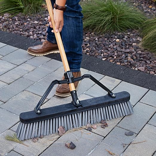 LIBMAN 829 Push Broom with Hard Polymer Support Brace, 24", Heavy-Duty Bristles, Wood Handle