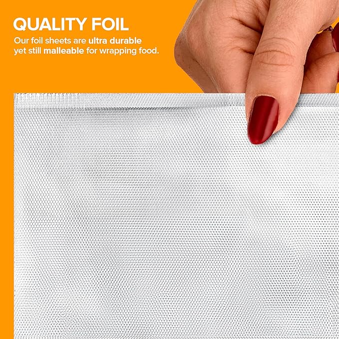 9' Ultra Heavy Duty Pop Up Deli Aluminum Foil, 500 Count Pre-Cut Sheets, Heavy Duty for Restaurant, Disposable for Food, Tin Foil for Burrito, Hot Dog or Sandwich