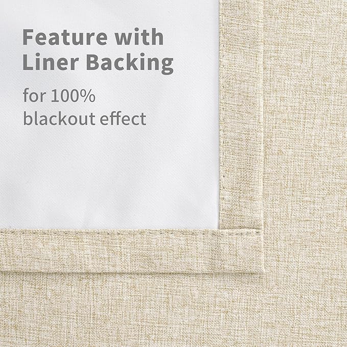 YoungsTex 40 Inches Long Natural Linen Blackout Curtains, Short Thermal Insulated Black Out Drapes with Grommet Privacy Protection for Bedroom Window, 2 Panels, 42 X 40 Inch