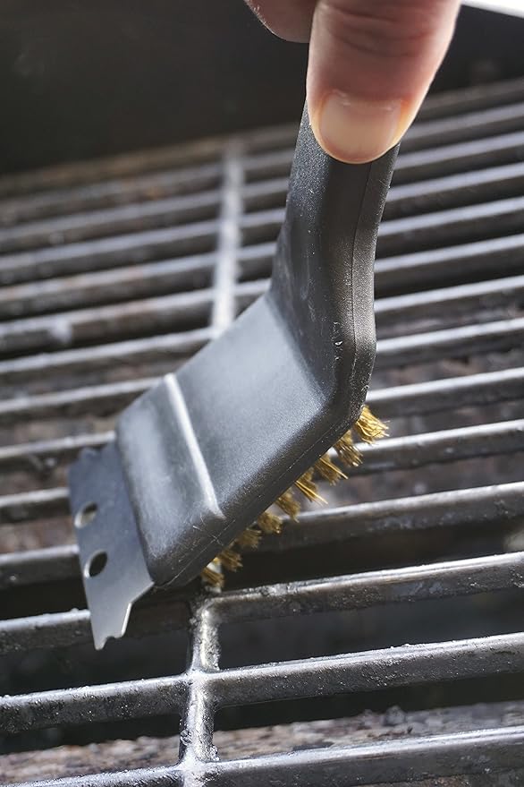 RSVP International (BQ-9B) BBQ Grill Cleaning Brush/Scraper, 9" | Brass Bristles & Stainless Steel Scraper | Gas/Charcoal Grill | Dishwasher Safe