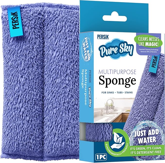 Pure-Sky Ultra-Microfiber Cleaning Sponge – Kitchen, Household and Dish Sponges – JUST ADD Water No Detergents Needed – Heavy Duty for Removing Stains in The Cracks, Tubs, Sinks