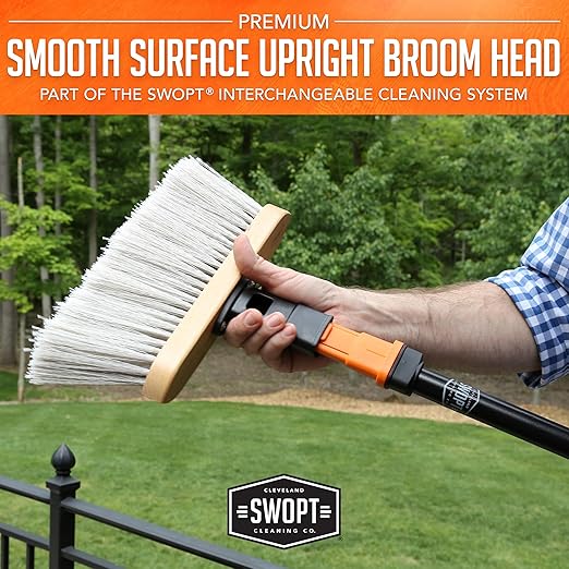 SWOPT Premium Smooth Surface Straight Broom Head — Cleaning Head Interchangeable with All SWOPT Cleaning Products for More Efficient Cleaning and Storage — Picks Up Fine Particles and Pet Hair
