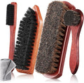 Vesici 5 Pcs Horsehair Shoe Polish Brush Kit Horse Hair Brush for Leather Boot Brushes Microfiber Cloth Leather Shine Polish Shoe Care Scrubber Clean Dauber Applicators