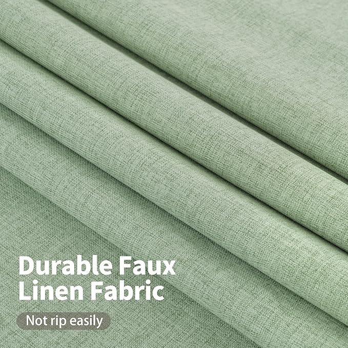 YoungsTex Light Green Linen 100% Blackout Curtains 63 Inch Length for Bedroom/Living Room - Grommet Thermal Insulated Drapes Full Room Darkening with White Liner, 2 Panels, 42 X 63 Inch
