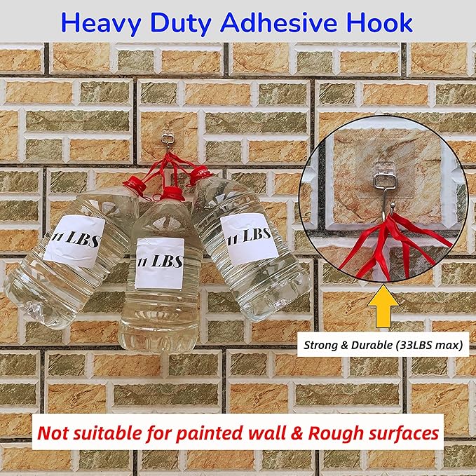 Large Adhesive Hooks, 12-Pack Sticky Hangers for Hanging Heavy Duty, Transparent Waterproof Oil-Proof and Rustproof, Towel and Coats Hooks for Bathroom,Kitchen Home and Office