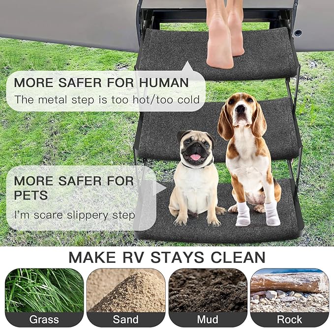 OKBA RV Step Covers,Camper Step Covers for 22 Inch RV Camper 8-10" Deep Radius Stairs Only - 3 Pack Gray Stair Rug Carpets