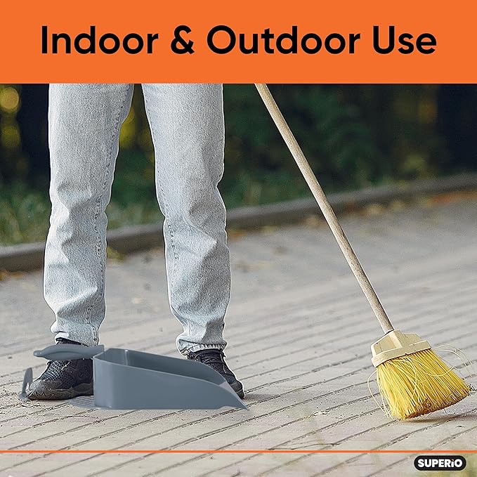 Superio Heavy Duty Plastic Step-on Dustpan with Comfort Grip Handle Grey, Durable, Lightweight Multi Surface Dust Pan Easy Broom Sweeping, 10-inch Wide, 3-Pack