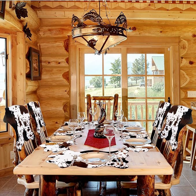 2 Pack Mini Faux Cowhide Rug, Mini Rustic Cowhide Rug Cute Rural Western Animal Pattern Decorative Rugs for Table Mat Decoration, Cowboy Parties, 19.6" W x 23.6" L