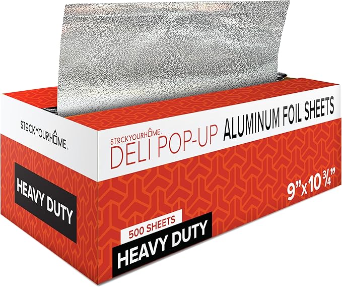 9' Ultra Heavy Duty Pop Up Deli Aluminum Foil, 500 Count Pre-Cut Sheets, Heavy Duty for Restaurant, Disposable for Food, Tin Foil for Burrito, Hot Dog or Sandwich