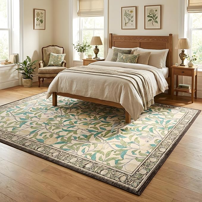 GarveeHome 8x10 Area Rugs for Living Room, Boho Leaf Rugs for Bedroom with Soft Low Pile, Non Slip Botanical Bird Large Washable Rug 8x10 for Dining Room Stain Resistant Beige Throw Rug