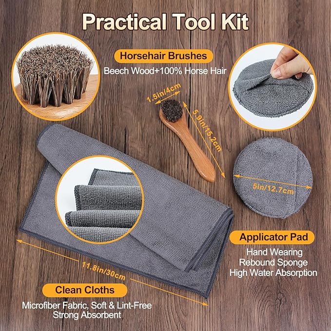 4 Pcs Leather Cleaner Boots Shoes Cleaning Kit-3.52oz Saddle Soap for Leather Items Cleaning, Including One Horsehair Shoes Polish Brush, Shine Cloth and Sponge Pad