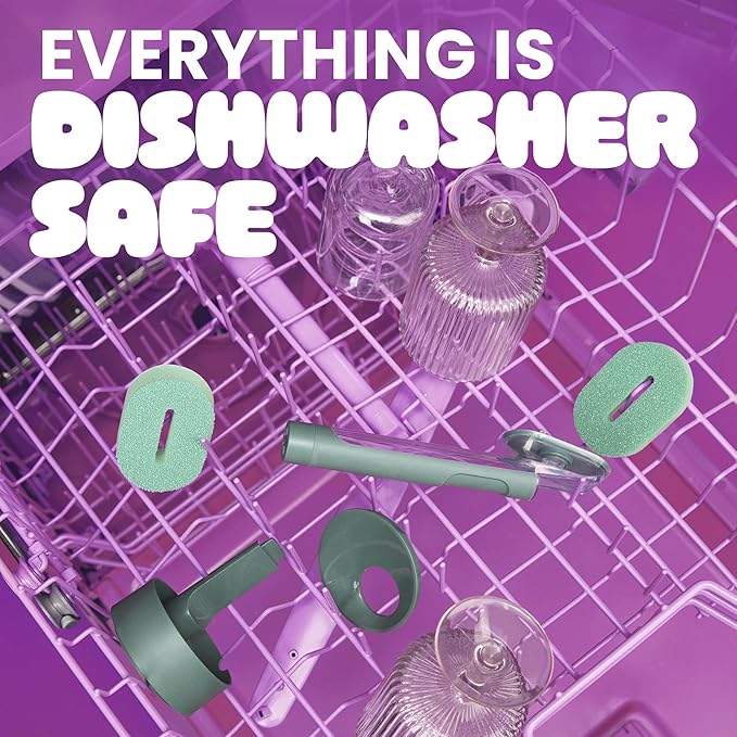 Brite by Scotch-Brite Fillable Dishwand with Drain + Dry Stand, Household and Kitchen Sponge for Washing Dishes, 1 Dish Wand with Soap Dispenser