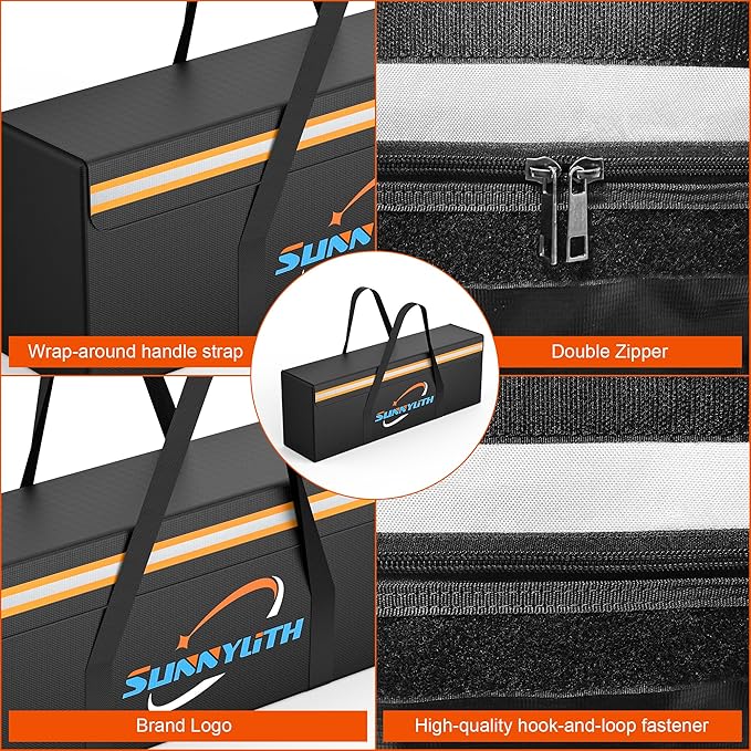 E-Bike Battery Safe Bag Fireproof Explosionproof, Large Document Lipo Waterproof Storage Firesafe Bag for Lithium Battery Cash, Valuables with Silicone Coating & Zipper Closure - 19.29*4.33*7.09"