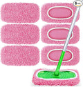 6 Pack Reusable Mop Pads Compatible with Swiffer Sweeper, Chenille Mop Refill Pads, Dry & Wet Mopping Cloths for Floor Cleaning -Pink