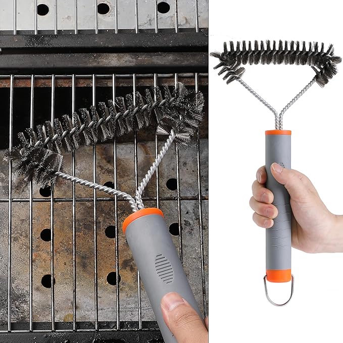 UNCO- 3-Sided Grill Brush - Stainless Steel, 12.2" - BBQ Grill Cleaner Brush