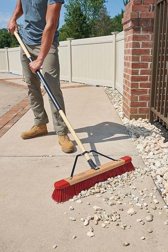 Harper 24 Inch Premium Indoor/Outdoor Wet/Dry, Dirt, Soil, Mulch All-Purpose Push Broom with Semi-Stiff Bristles, Grass and Oil, Wood Handle