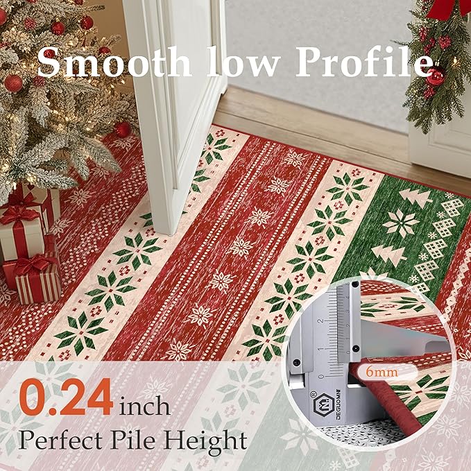 Christmas Red Area Rug 2x3 Washable Snowflake Carpet Non Slip Holiday Decorative Accent Doormat Xmas Boho for Entrance Bathroom Laundry Kitchen Dining Room