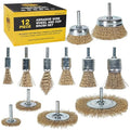 Dura-Gold 12-Piece Abrasive Brass-Coated Wire Wheel, Cup Brush, and End Brush Set, 1/4" Drill Shank, Carbon Steel Bristles - Surface Prep Grinding, Stripping Metal, Clean Remove Rust, Corrosion, Paint