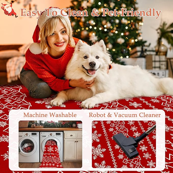 Christmas Area Rug 4x6 Red Washable Office Carpet Xmas Snowflake Holiday Decor Doormat Entryway Non Slip Soft Low Pile Indoor Throw Rug Kitchen Living Room Bedroom Entrance Dining Room