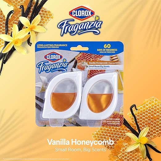 Clorox Fraganzia Small Rooms Air Freshener, Vanilla Honeycomb Scent - Peel & Place Air Freshener, No-Plug, Battery-Free for Closets, Laundry Room, Entry Way, Bathroom, 0.25 Fl Oz Each, 24 Count