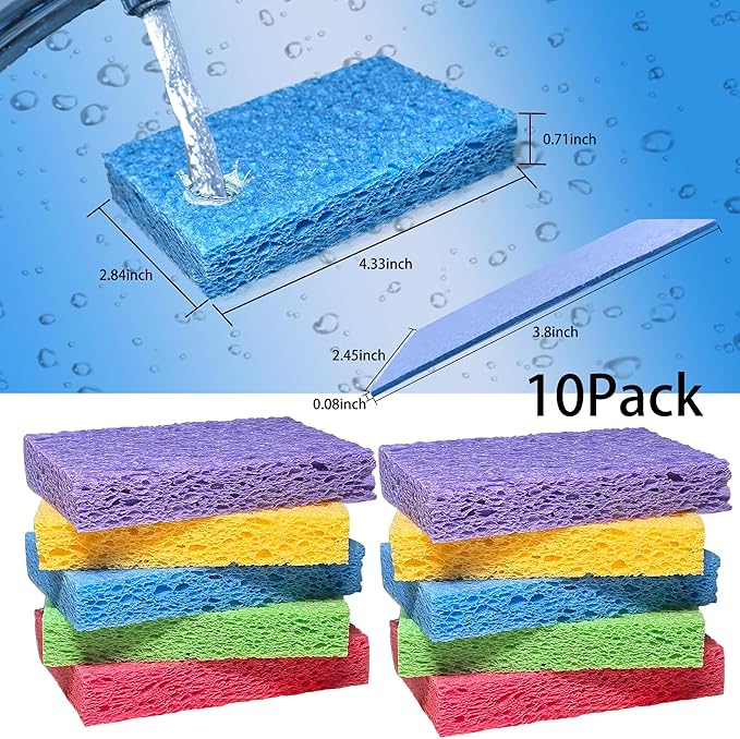 Cellulose Sponges for Dish,Heavy Duty Scrub Kitchen Sponge,Messes Without Scratching Sponges Kitchen,Pop Up Eco Sponges,DIY(10Pack)