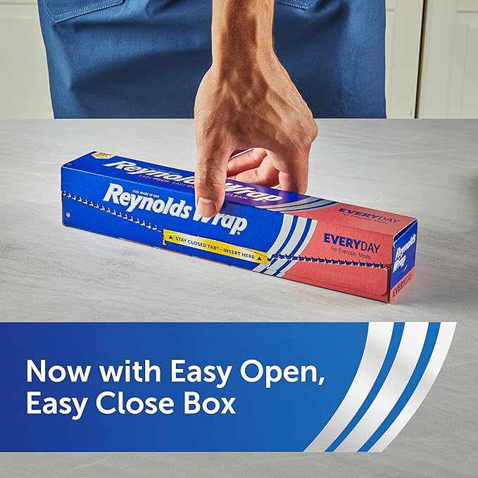 Reynolds Wrap Everyday Strength Aluminum Foil Roll, Freezer Safe and Grill Safe, Great for Foil Packets and Home Cooking, 12 Inches Wide, 30 Total Sq. Ft.
