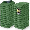 Mordimy 24 Pack Kitchen Towels (20" x 10", Dark Grey & Grass Green), Super Soft and Absorbent Dish Towels, Coral Velvet Microfiber Cleaning Cloth, Nonstick Oil Fast Dry Dish Cloths