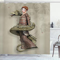 Ambesonne Fantasy Shower Curtain, Westernly Geisha with Cry Make-Up Wrapped by Spiralling Dragon, Cloth Fabric Bathroom Decor Set with Hooks, 69" W x 84" L, Eggshell Green