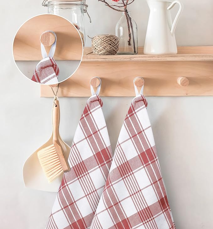 Utopia Towels Red & White Dish Towels [12 Pack - 15 x 25 Inches] 100% Ring Spun Cotton Highly Absorbent & Reusable Cleaning Bar, Tea, Kitchen and Dishcloths Set - 200 GSM