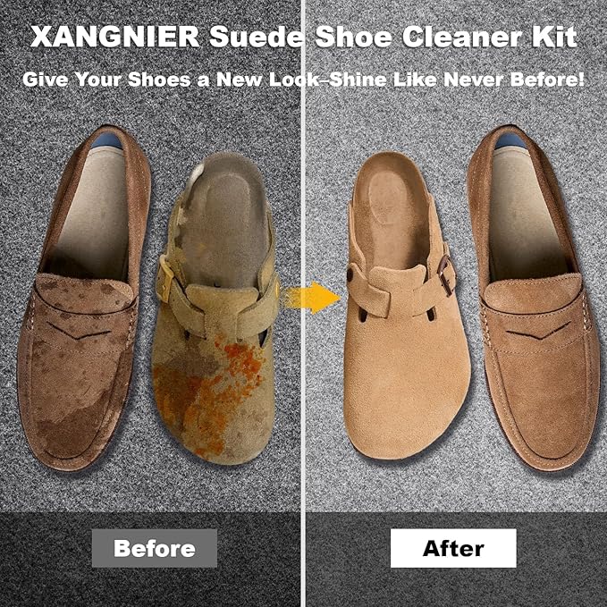 XANGNIER Suede Shoe Cleaner Kit for Birkenstock,3 Pcs Suede & Nubuck Care Set-2-In-1 Shoe Cleaning Brush,Suede Eraser and Glue Eraser for Sandals,Clogs,Leather Footbeds,Boots,Sneaker,Furniture