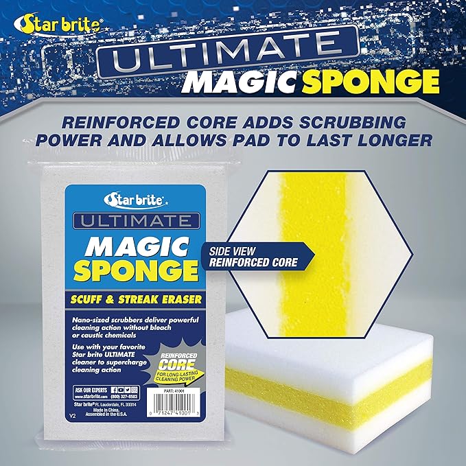 STAR BRITE Ultimate Magic Sponge - Boat Scuff Eraser Melamine Scrubber with Reinforced Core - 2 Pack (041000)