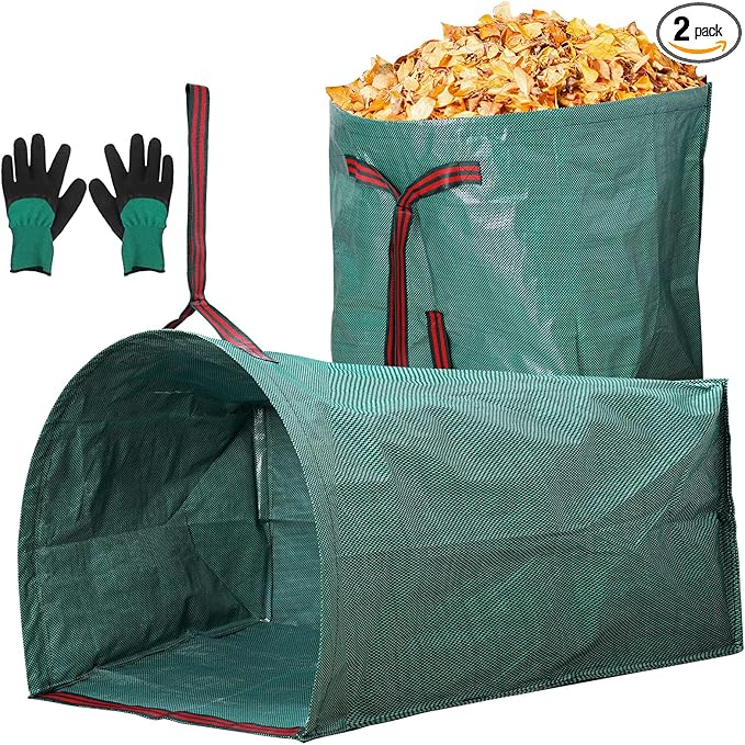 Reusable Yard Waste Bags,72 Gallon Lawn And Leaf bags 2 Pack,Heavy Duty Garden Bags With Gardening Gloves, For Up Outdoor Debris Leaves Grass Clippings Camping Yard Recycling Bags For Leaves