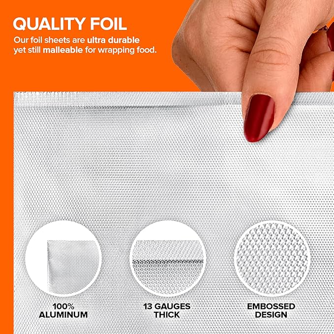 500 Count Pre-Cut Deli Aluminum Foil Sheets, 12” Heavy Duty Pop Up Sheets for Restaurant, Disposable Foil Sheets for Food, Tin Sheets for Burrito, Hot Dog or Sandwich, Stock Your Home