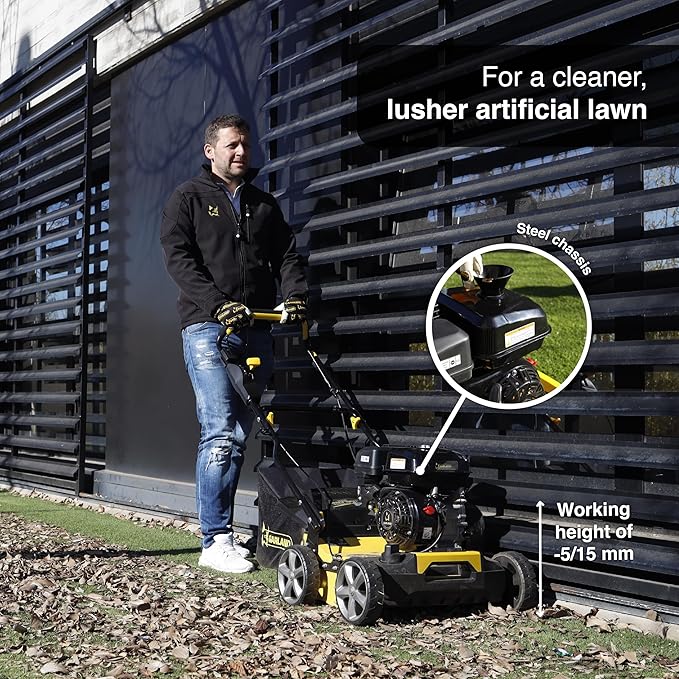 Artificial Turf Sweeper by Roll & Comb, Gas Powered Lawn Rake for Artificial Grass, Heavy-Duty Turf Brush Machine, 45L Collector, 212cc Engine, Model 602QGUS-V25, 84.6lb