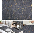 Dish Drying Mat Coffee Bar Mat for Kitchen Counter, Absorbent Dish Rack Pad Hide Stain with Non-slip Rubber Backed Coffee Accessories Fit Under Espresso Machine Maker Black Marble 22.83"x14.96"