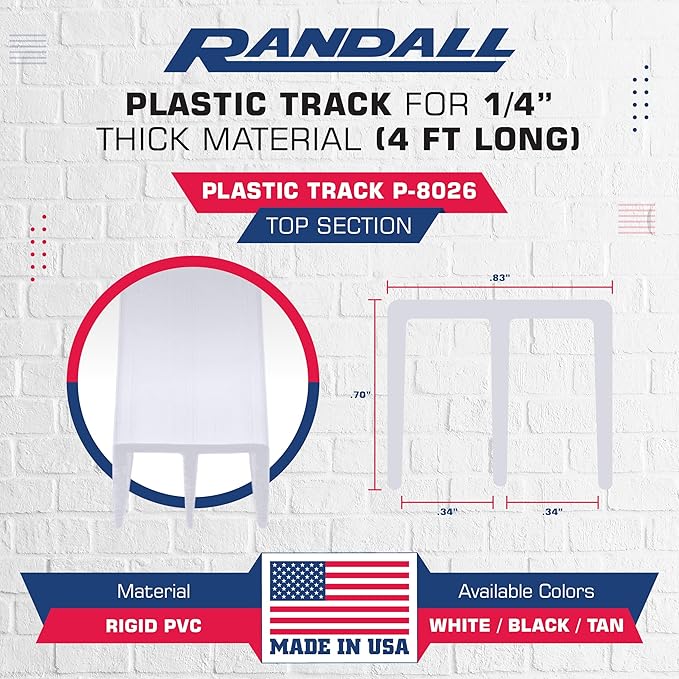 Randall Manufacturing 1/4" Plastic Sliding Door Track (White, 4 FT Long)