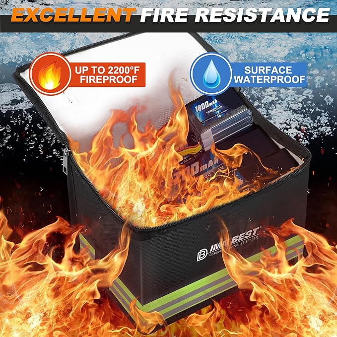 Lipo Safe Bag Fireproof, Explosion-proof Bag, Large Capacity, Fireproof Safe, Lipo Battery Storage Box, Protective Safe Bag for Charging and Storing, with Robust Handle and Mesh Bag