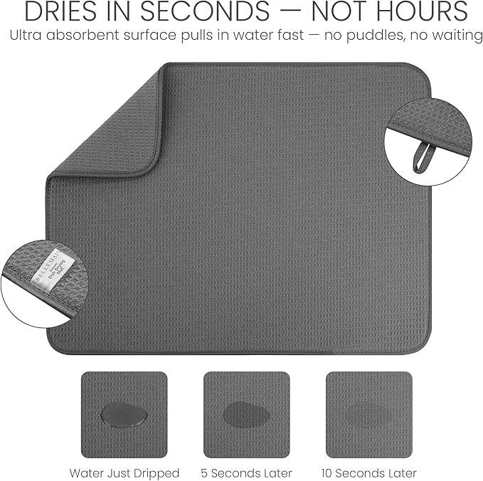 Bellemain XXL Dish Mat 24" x 17" ( LARGEST MAT ) Microfiber Dish Drying Mat , Super absorbent ( Dark Gray )