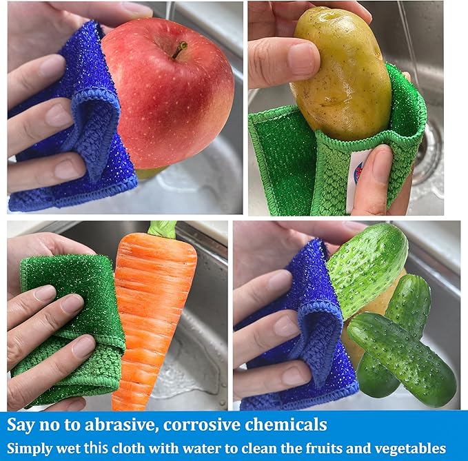 16-Pack Reusable, Scrub Dish Cloth –Non-Scratch Microfiber Scrubber, Planet-Friendly, Easy Rinsing, Quick Dry, Dishwasher Safe Cloth for Kitchen & Household, 6 x 6 Inch, Blue & Green Assorted