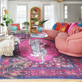 8x10 FT Leopard Rug for Living Room Hot Pink Leopard Vintage Animal Rug Aesthetic Pink Rugs for Girls Room Nursery Bedroom Home Office Dorm Thin Bright Magenta Carpet (Hot Pink, 10X8 FT)