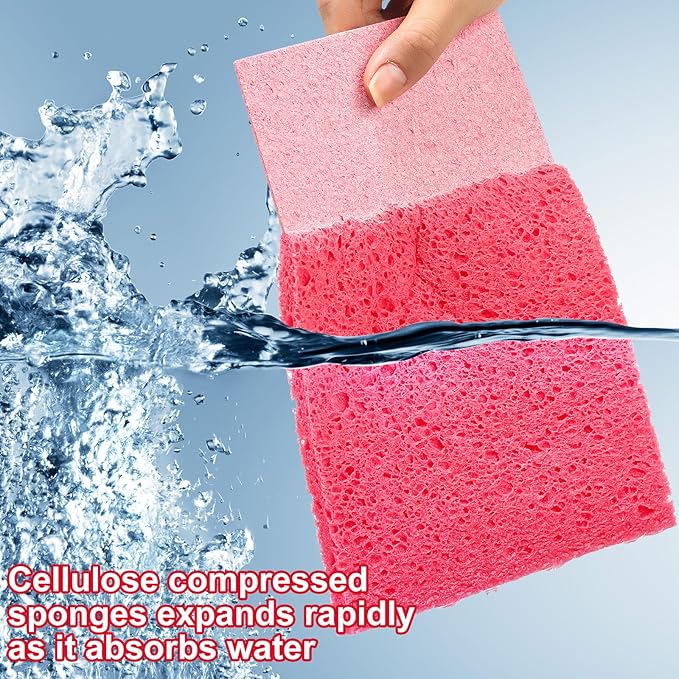 Honeydak 12 Pcs Cellulose Compressed Sponges for Craft 5" x 7" DIY Art Stamps Projects Supplies Assorted Colors Natural Dish Sponges for Classroom Crafts Home Cleaning