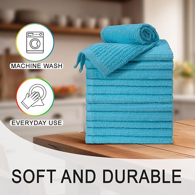 Textila Bar Mop Towels 16x19 Inch – Turquoise – Pack of 12, Cotton Dish Cloths & Cleaning Towels for Kitchen, Bar, Restaurant, Household Use – Absorbent, Durable, Reusable