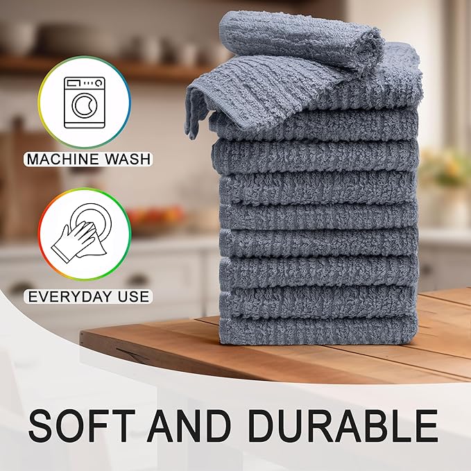 Textila Bar Mop Towels 12x12 Inch – Grey – Pack of 10 - Cotton Dish Cloths & Cleaning Towels for Kitchen, Bar, Restaurant, Household Use – Absorbent, Durable, Reusable
